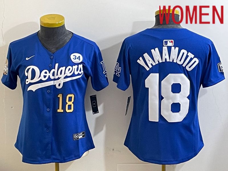 Women Los Angeles Dodgers #18 Yamamoto Blue Game 2024 Nike MLB Jersey style 11213